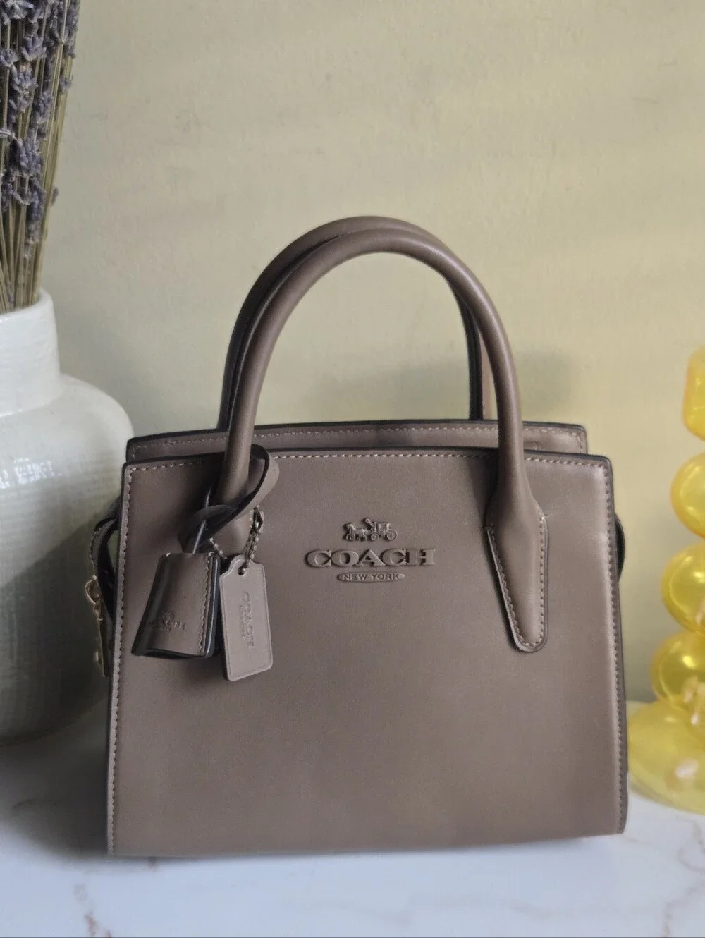 Like New Coach Andrea Dark Stone Carryall Satchel Bag Without Strap
